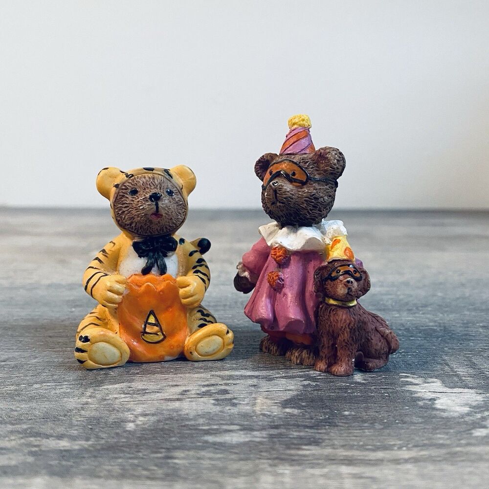Vintage Resin Miniature Halloween Trick Or Treat Bear Figures